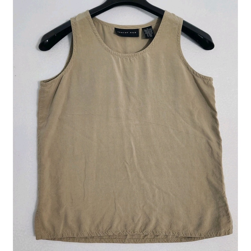 August Silk beige sleeveless top shirt 100% silk size Medium women's